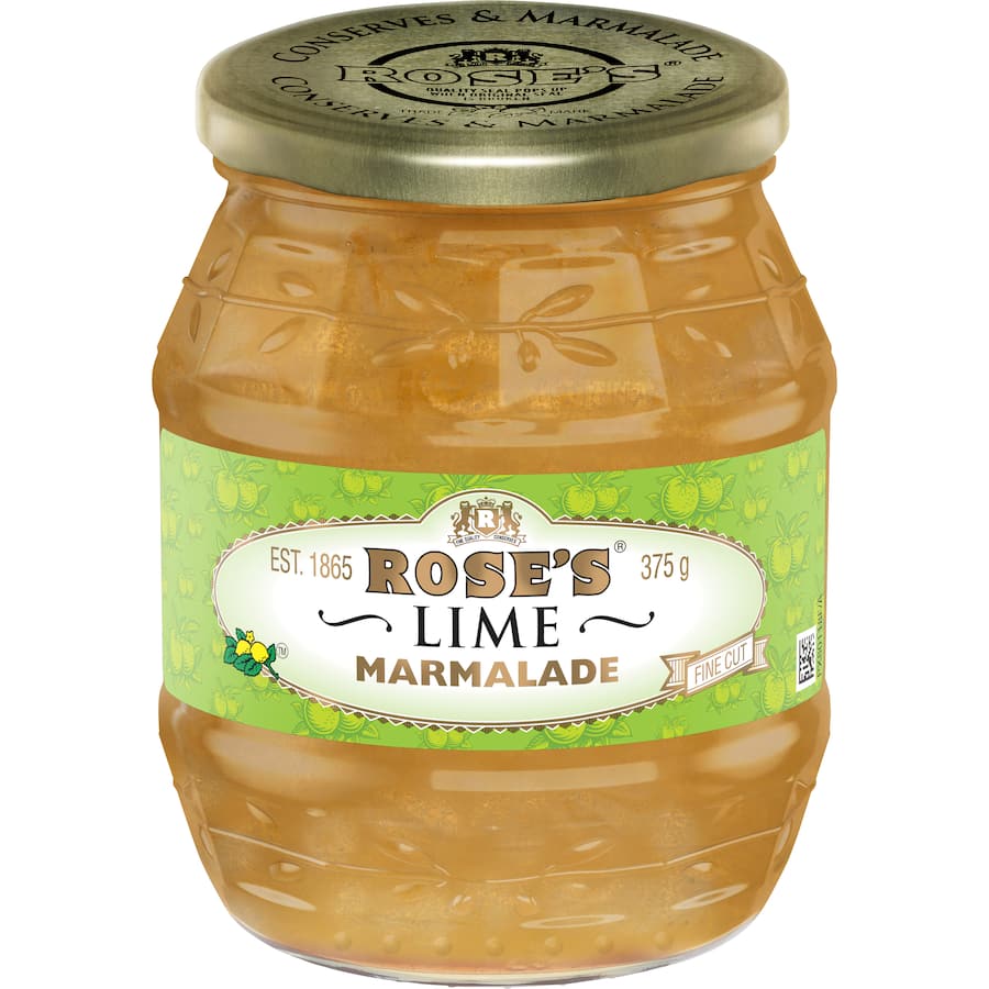 Rose's Marmalade Lime: a zesty, fine cut spread ideal for baking, cooking, and pairing with toast or scones.