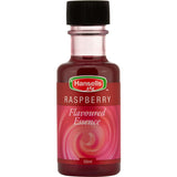 Bottle of Hansells Essence Flavoured Raspberry for enhancing cakes, cookies, and icings with rich raspberry flavor.