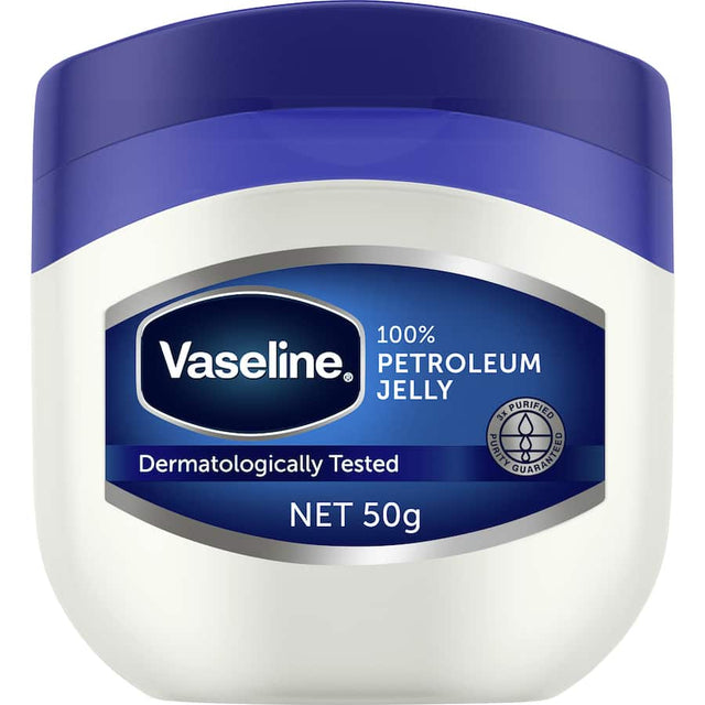 Vaseline Petroleum Jelly White: 100% pure, fast-absorbing moisturizer that restores dry skin and provides a protective barrier.