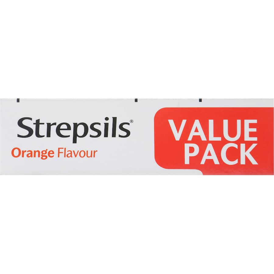 Strepsils Sore Throat Relief Lozenges in orange flavor provide effective relief from sore throat discomfort.