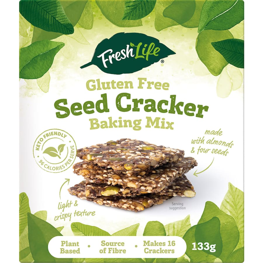 Nutritious Freshlife Crackers Seed Mix, gluten-free and keto-friendly, perfect for dips and easy to prepare at home.