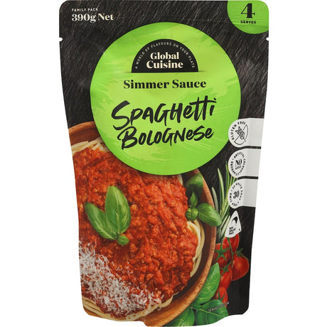 Global Cuisine Spaghetti Bolognaise Sauce, a rich gluten-free meal base perfect for quick, authentic Italian dishes.