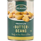 Delmaine Butter Beans in a bowl, showcasing their large, soft texture, perfect for soups, salads, and casseroles.