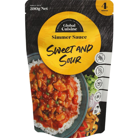 Vibrant Global Cuisine Sweet & Sour Sauce, perfect for stir-fries and glazing meats, delivering zesty flavor and convenience.