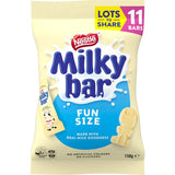 Nestle Chocolate Sharepack Milkybar with 11 creamy white chocolate pieces made from real milk, perfect for sharing.