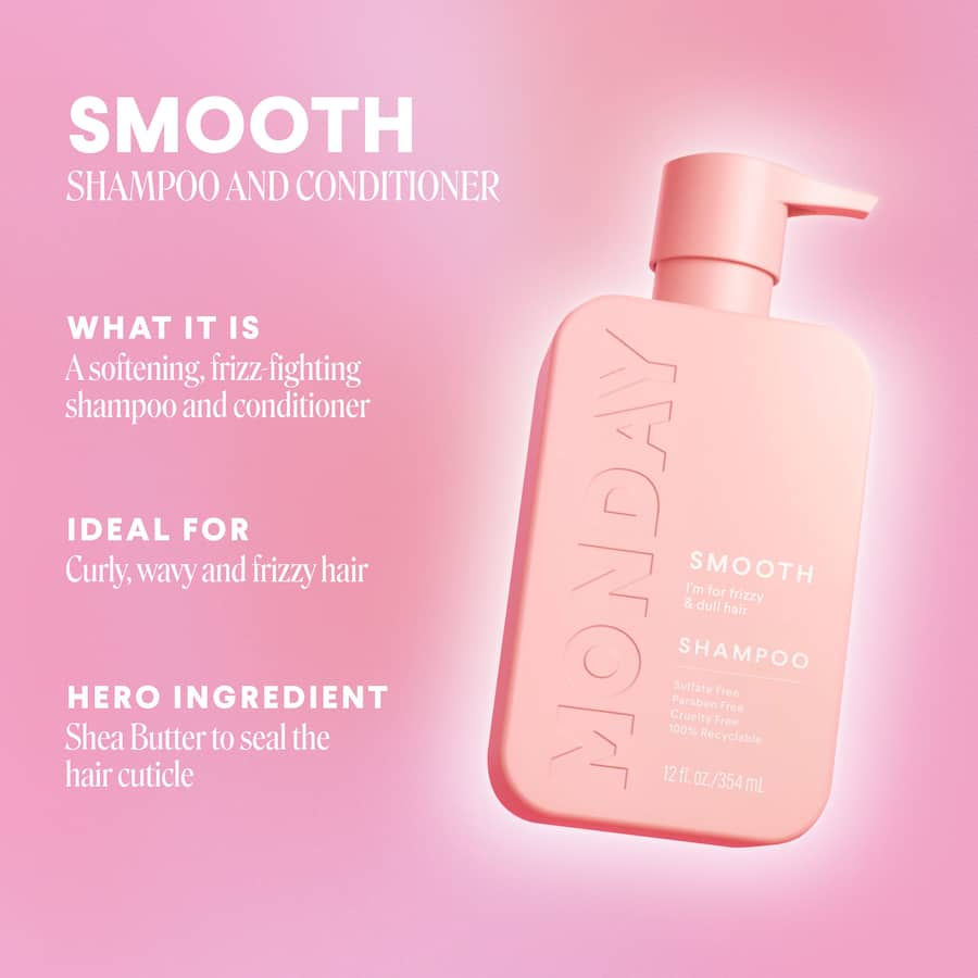 Nourishing shampoo for curly and frizzy hair, enriched with Shea Butter, Coconut Oil, and Vitamin E, cruelty-free and pH-balanced.