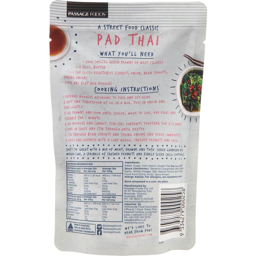 Bottle of Passage To Asia Thai Pad Thai Stir Fry Sauce, ideal for making authentic Pad Thai with all-natural, gluten-free ingredients.