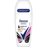 Rexona Women Advanced Roll On Invisible Pure 50ml offers 72-hour sweat protection with Motion Activated technology for ultimate freshness.
