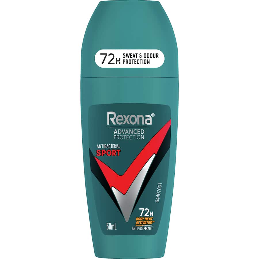 Rexona Men Advanced Roll On Sport 50ml: powerful antiperspirant with 72-hour sweat protection for active lifestyles.