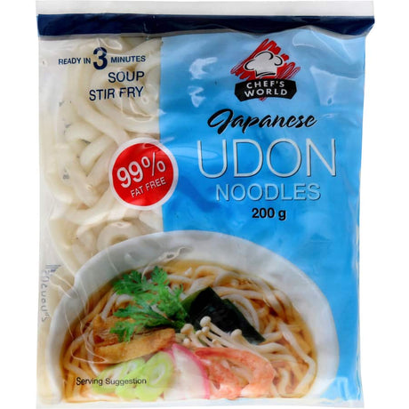 Thick wheat Udon noodles, perfect for soups and stir-fries, offering an authentic taste of Japanese cuisine.