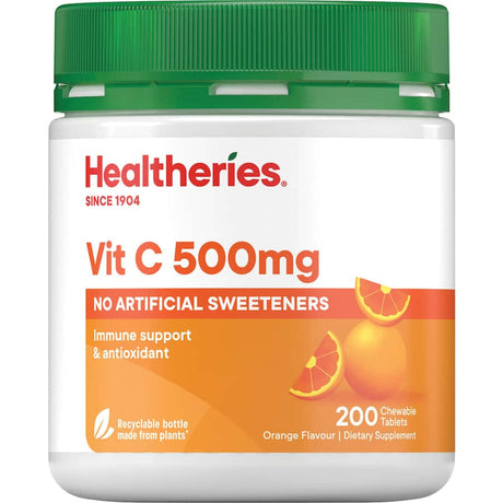 Healtheries Vitamin C Value Pack 500mg, immune support supplement for enhanced health, iron absorption, and skin wellness.