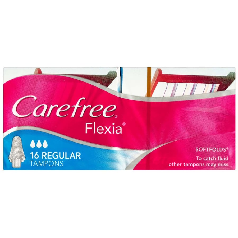 Carefree Flexia Regular Tampons with softfold wings for maximum comfort and leakage protection on light to moderate flow days.