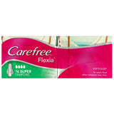 Carefree Flexia Tampons Super with flexible wings for superior leak protection and comfort during heavy flow days.