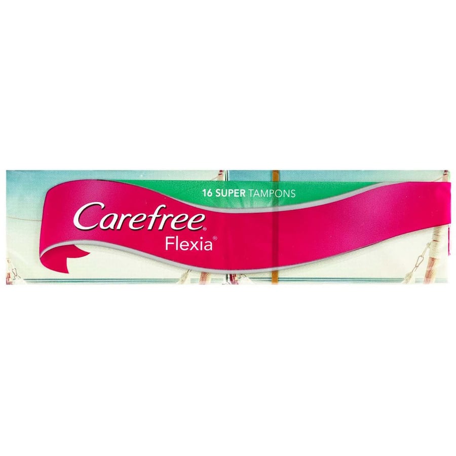 Carefree Flexia Tampons Super with softfold flexible wings for superior leak protection and ultimate comfort during heavy flow days.