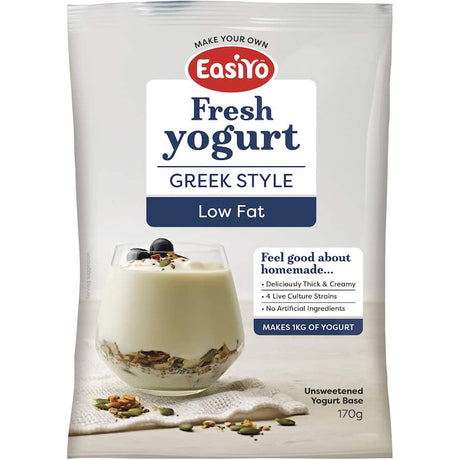 Easiyo Low Fat Greek Style Yoghurt Base - creamy, probiotic-rich yogurt mix for healthy indulgence and wellness.