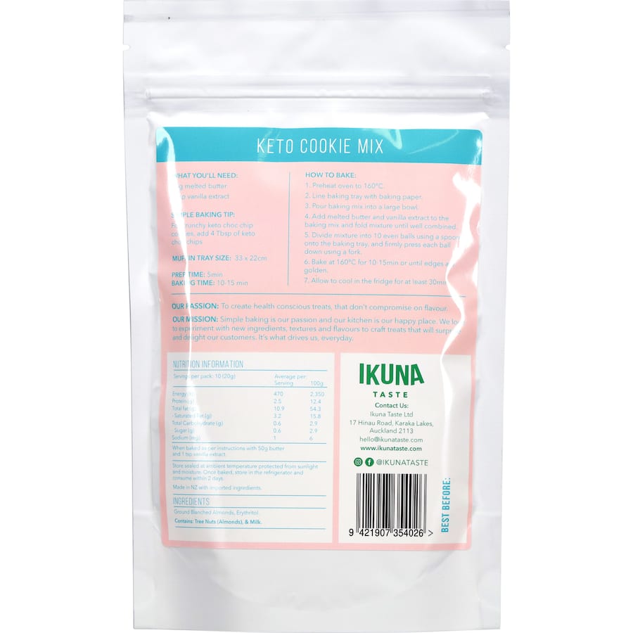 A bag of Ikuna Taste Keto Cookie Baking Mix, ideal for baking delicious, guilt-free, gluten-free cookies for keto diets.