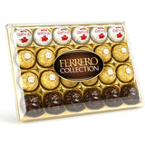 Ferrero Rocher Chocolate Box featuring hazelnut, coconut, and dark chocolate treats in elegant packaging, perfect for gifts.