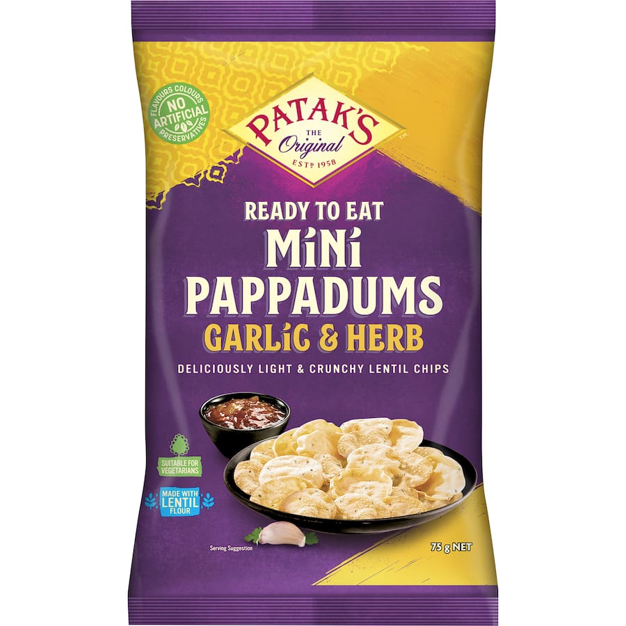 Pataks Pappadums Mini Garlic & Herb Packet 75g