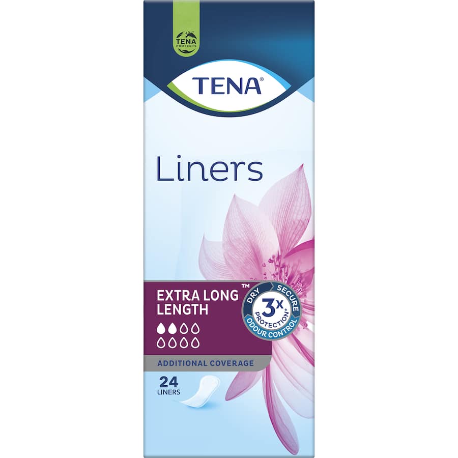 Extra long TENA Active women's liners for light incontinence, featuring high absorbency and a comfortable body-fit design.