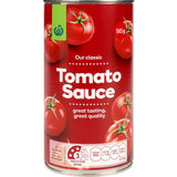 Woolworths Tomato Sauce 565g Refill bottle featuring rich, smooth texture perfect for enhancing various meals and snacks.