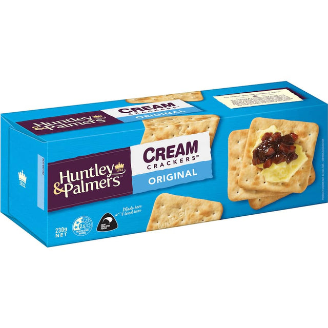 Elegant Huntley & Palmers Cream Crackers, perfect for charcuterie, dips, and wine pairings, offering a buttery crunch.