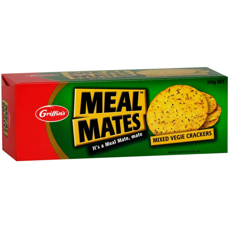 Crispy Griffins Meal Mates Vegetable Crackers with poppy and sesame, blending delightful flavors for a nutritious snack.