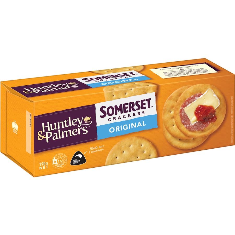 Huntley & Palmers Somerset Original Crackers, premium melt-in-your-mouth snacks, perfect for cheese platters and gatherings.