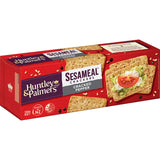 Huntley & Palmers Sesameal Cracked Pepper Crackers, featuring sesame seeds and black pepper for a gourmet snacking experience.