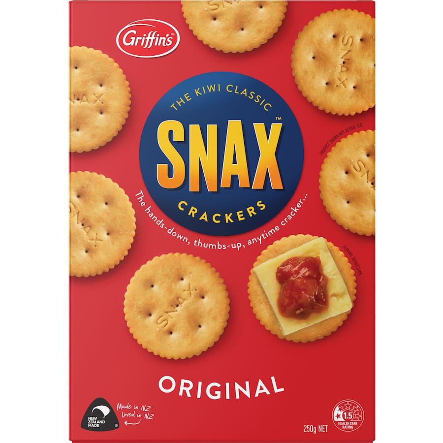 Crunchy Griffin's Snax Crackers Original, perfect for snacking, dips, and appetizers with a melt-in-your-mouth texture.