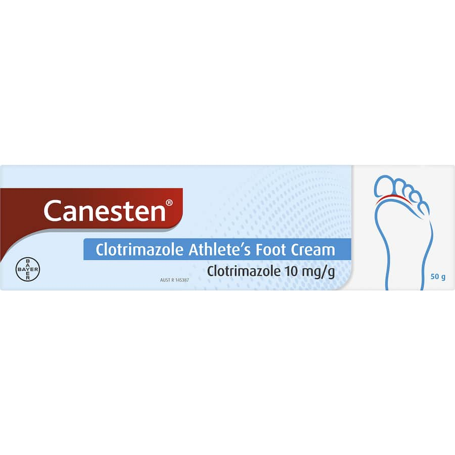 Canesten Athlete's Foot Cream with Clotrimazole effectively treats athlete's foot and relieves itching and irritation.