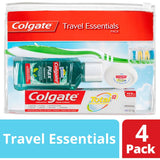 Colgate Oral Care Travel Essentials Kit, includes toothbrush, toothpaste, mouthwash, and floss in a resealable bag for travel.