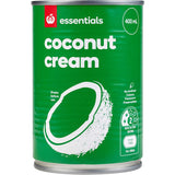 Essentials Coconut Cream in a carton, showcasing its creamy texture, perfect for curries and vegan recipes.