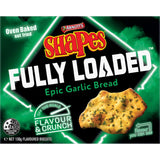 Crunchy Arnotts Shapes crackers with rich garlic bread flavor, perfect for dipping or snacking at any gathering.