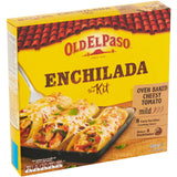 Old El Paso Mexican Enchilada Kit featuring soft corn tortillas, zesty sauce, and cheese for easy homemade enchiladas.