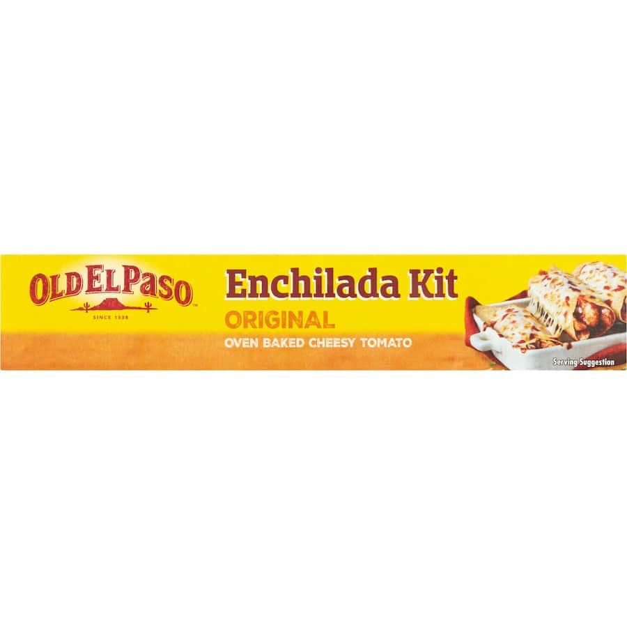 Old El Paso Mexican Enchilada Kit with mini corn tortillas, zesty sauce, and cheese for easy homemade enchiladas.