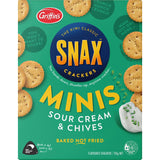 Bite-sized Griffin's Snax crackers with sour cream and chives flavor; perfect for on-the-go snacking and sharing.