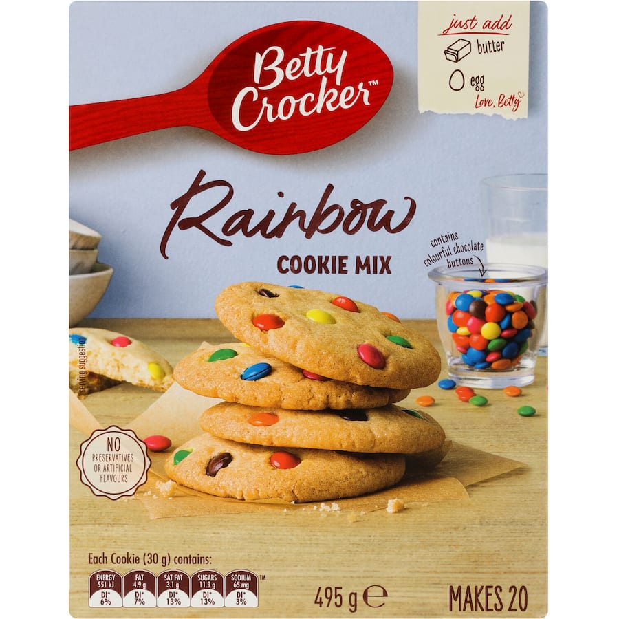 Brightly colored Betty Crocker Rainbow Cookie Mix, perfect for creating fun, delicious cookies with M&M minis.