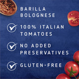 Rich and flavorful Barilla Bolognese sauce made from Italian tomatoes, onions, garlic, and herbs, ideal for pasta dishes.