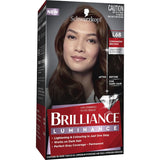 Vibrant Schwarzkopf Brilliance L68 Cinnamon Brown hair dye, offering easy one-step colouring for dark hair with lasting intensity.