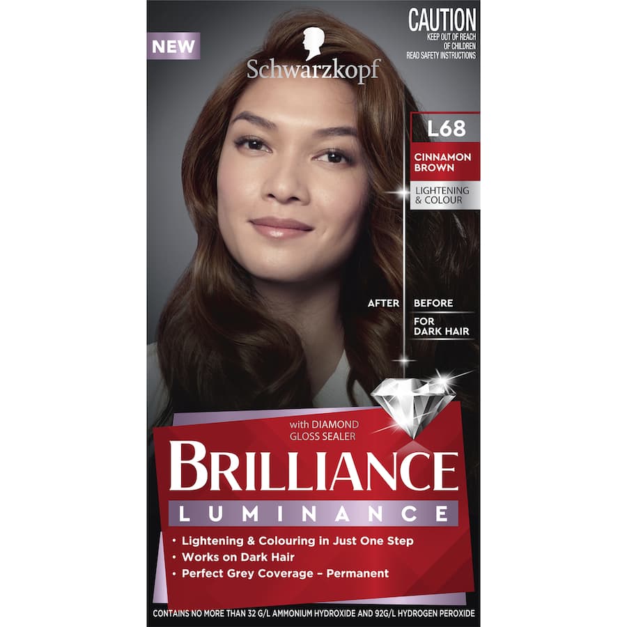 Vibrant Schwarzkopf Brilliance L68 Cinnamon Brown hair colour, perfect for dark hair with lasting intensity and nourishing treatment.