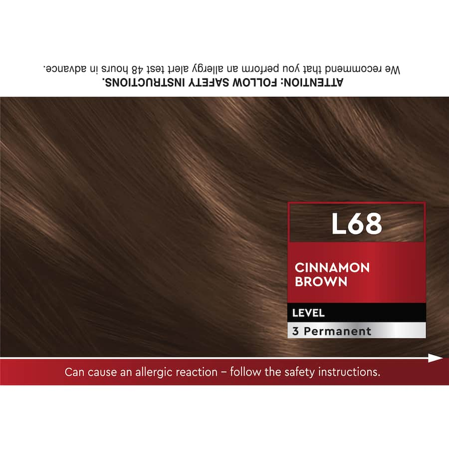 Vibrant Cinnamon Brown hair dye offering one-step lightening and coloring with nourishing gloss treatment for lasting shine.