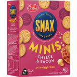 Bite-sized cheese and bacon crackers, perfectly seasoned for a crunchy and flavorful snacking experience.