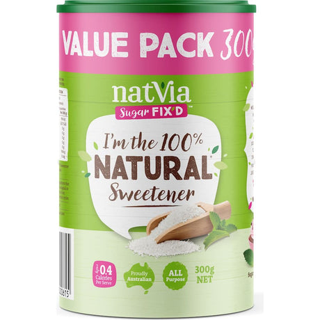 Natvia Sugar Substitute Stevia White Sweetener, a natural zero-calorie sweetener for guilt-free baking and beverages.