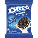 Oreo Grab & Go Biscuits 9-pack featuring classic chocolate wafers and sweet vanilla crème, perfect for snacks on-the-go.