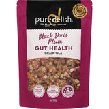 Pure Delish Granola with Black Doris Plum, featuring oats, nuts, and seeds for gut health and gourmet snacking.