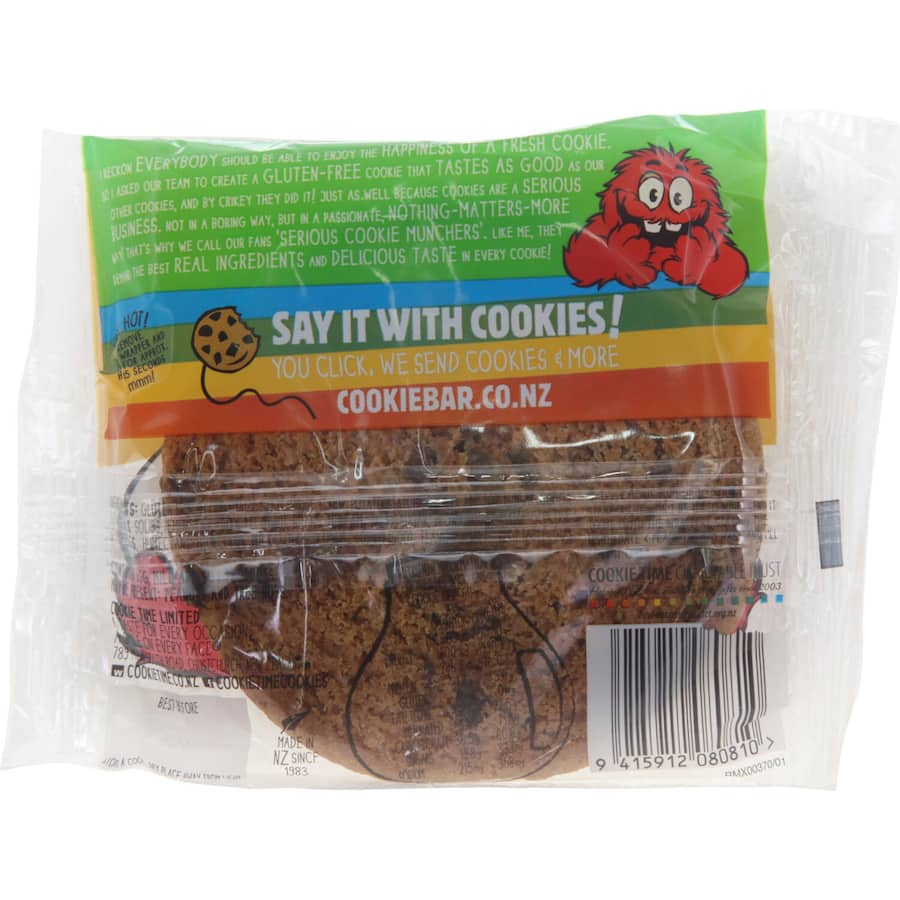 Delicious gluten-free chocolate chunk cookies from Cookie Time, perfect for satisfying sweet cravings and sharing.