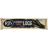 RJs Licorice Chocolate Logs 3-pack featuring soft licorice exterior and rich chocolate center, a perfect sweet treat.