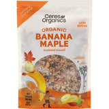 Ceres Organics Muesli Banana Maple Toasted: a nutritious blend of whole grains, nuts, and sweet banana pieces for a healthy breakfast.