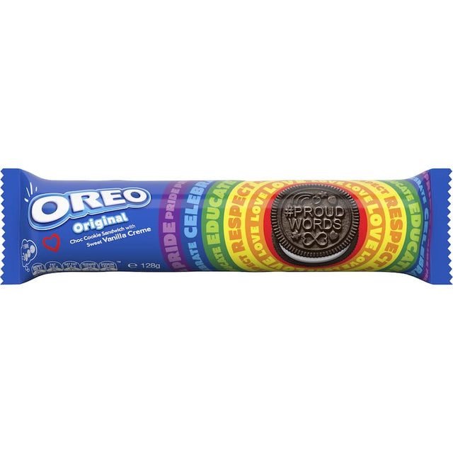 Oreo creme-filled biscuits featuring crunchy chocolate cookies and creamy filling, perfect for snacks and desserts.