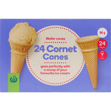 Crispy, high-quality wafer ice cream cones, perfect for any sweet celebration; 24-pack made in New Zealand.